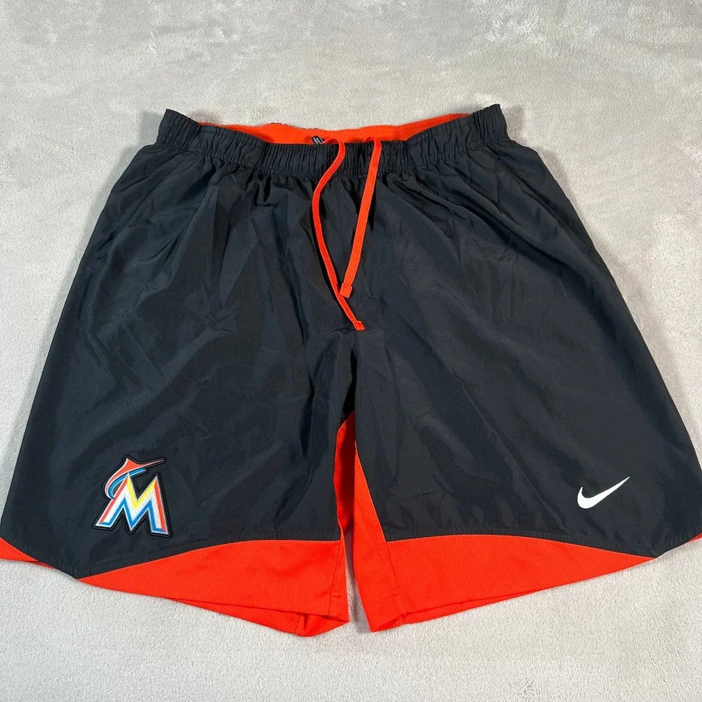 Nike Miami Marlins MLB Shorts Men's XL Black Orange Dri-FIT Athletic Authentic